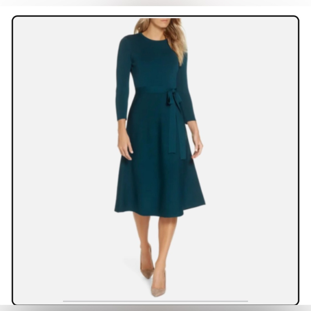 Eliza J Crew Neck Fit & Flare Sweater Midi Dress Sz Large - Picture 6 of 7
